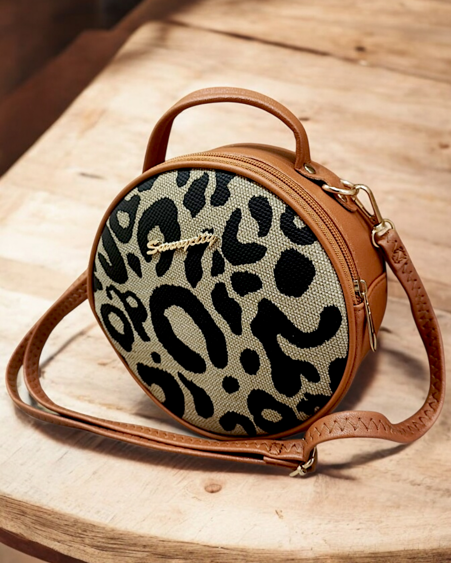 Sac Rond Leopard Brown